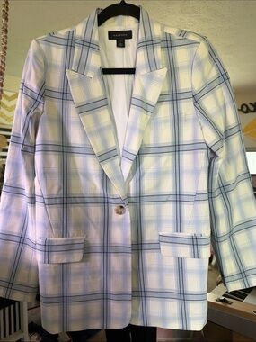 Halogen Light Blue and White Plaid Blazer